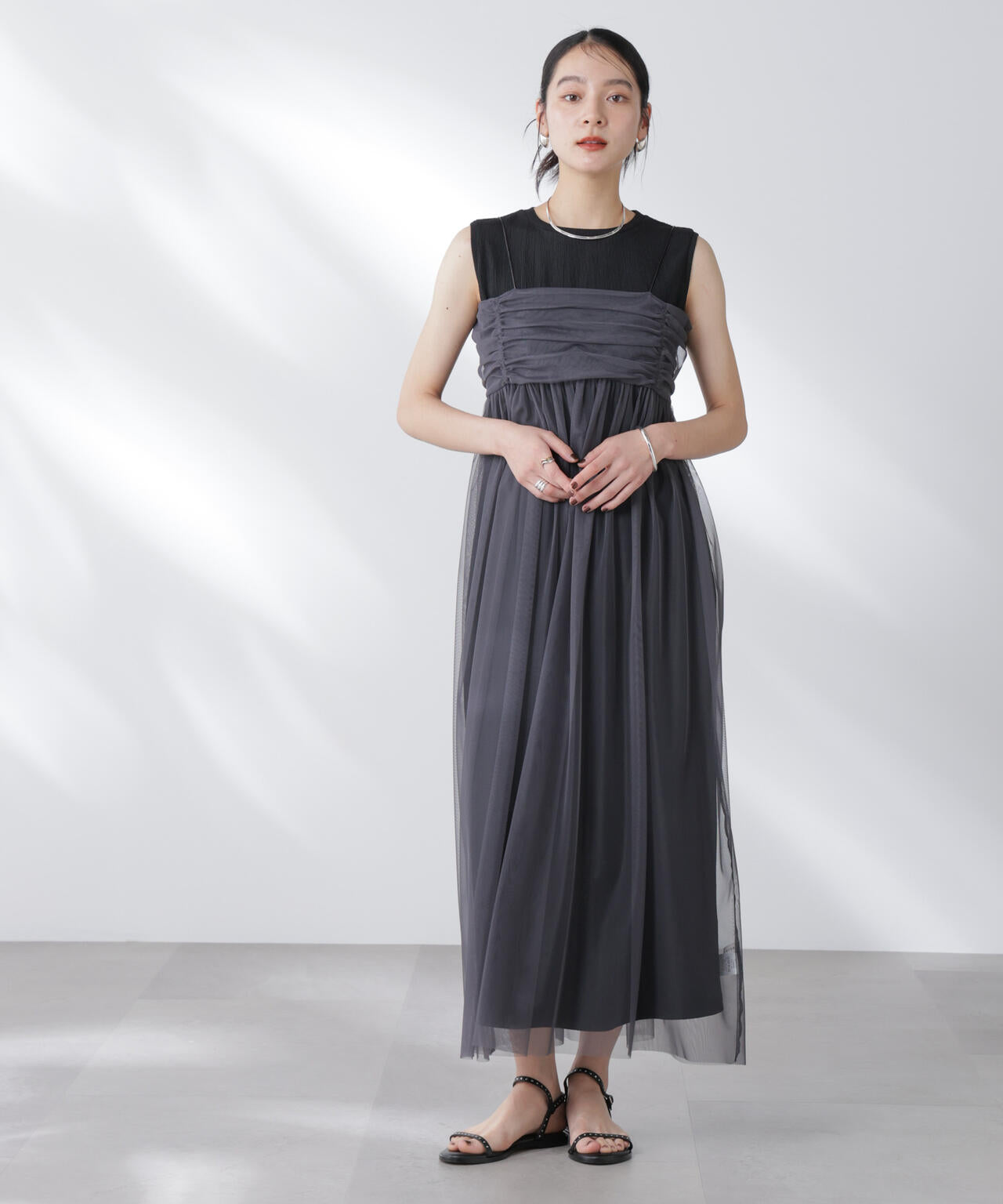 チュールキャミ×カットワンピースセット 6695219306