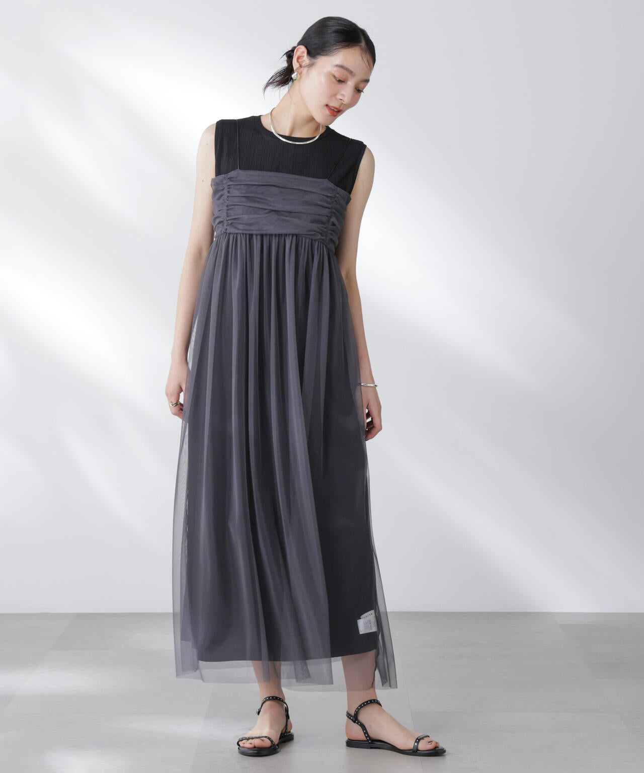 チュールキャミ×カットワンピースセット 6695219306