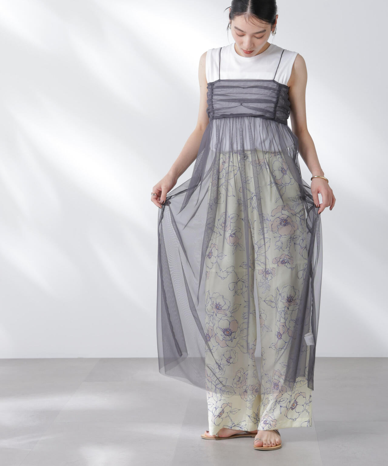 チュールキャミ×カットワンピースセット 6695219306