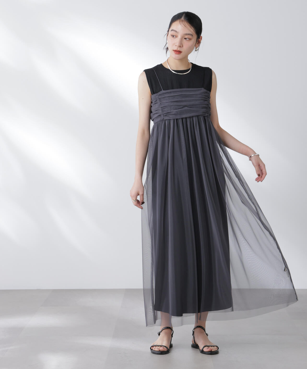 チュールキャミ×カットワンピースセット 6695219306