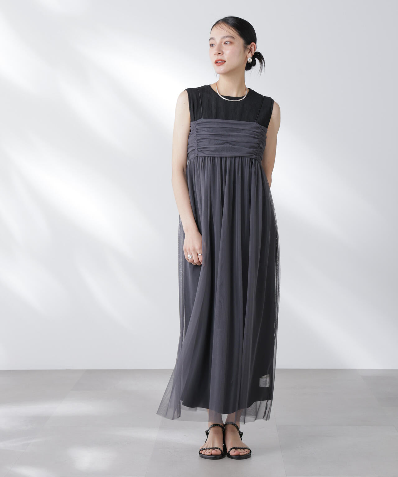 チュールキャミ×カットワンピースセット 6695219306