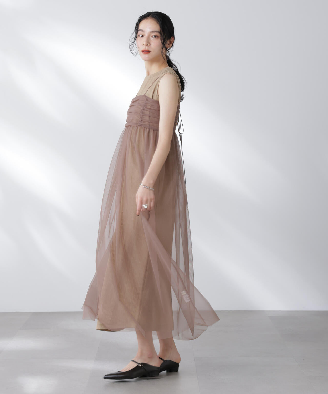 チュールキャミ×カットワンピースセット 6695219306