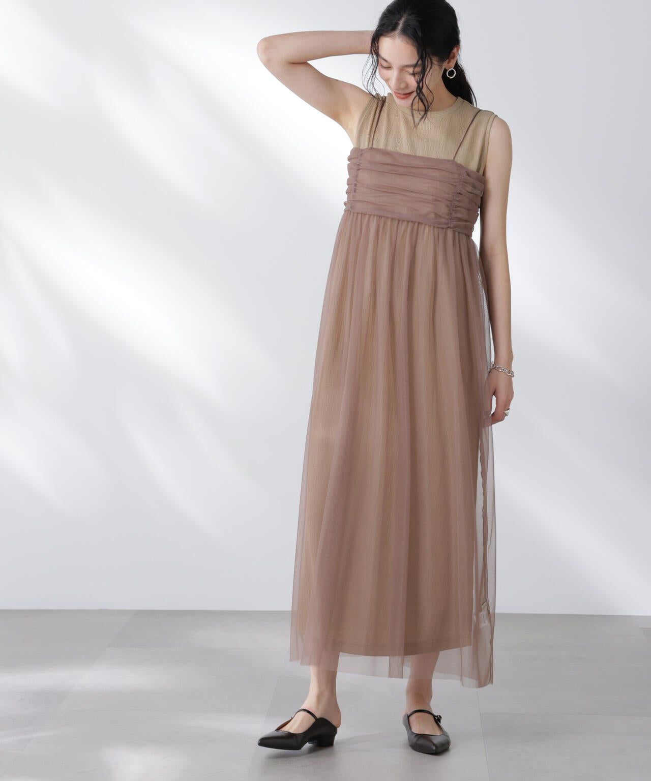 チュールキャミ×カットワンピースセット 6695219306