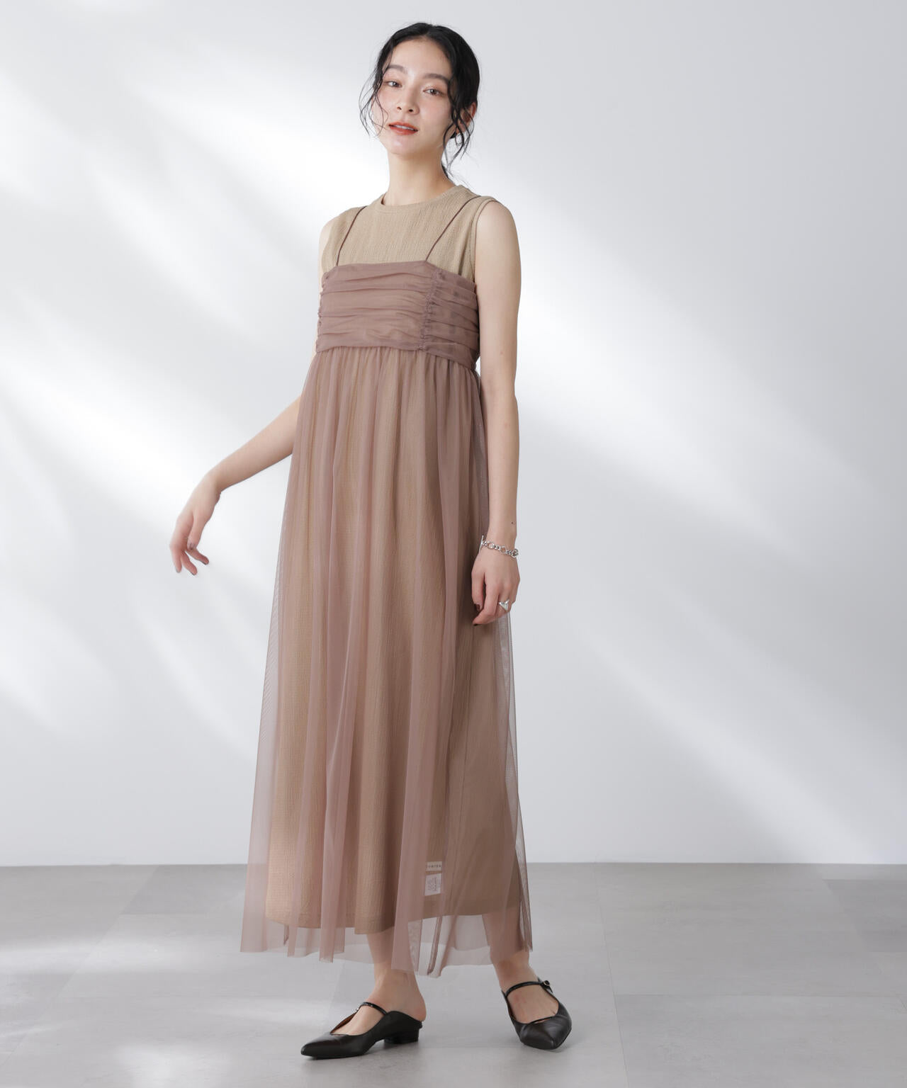 チュールキャミ×カットワンピースセット 6695219306