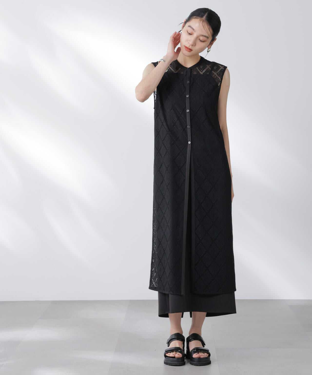 レースロングジレ×キャミワンピースセット 6695219307