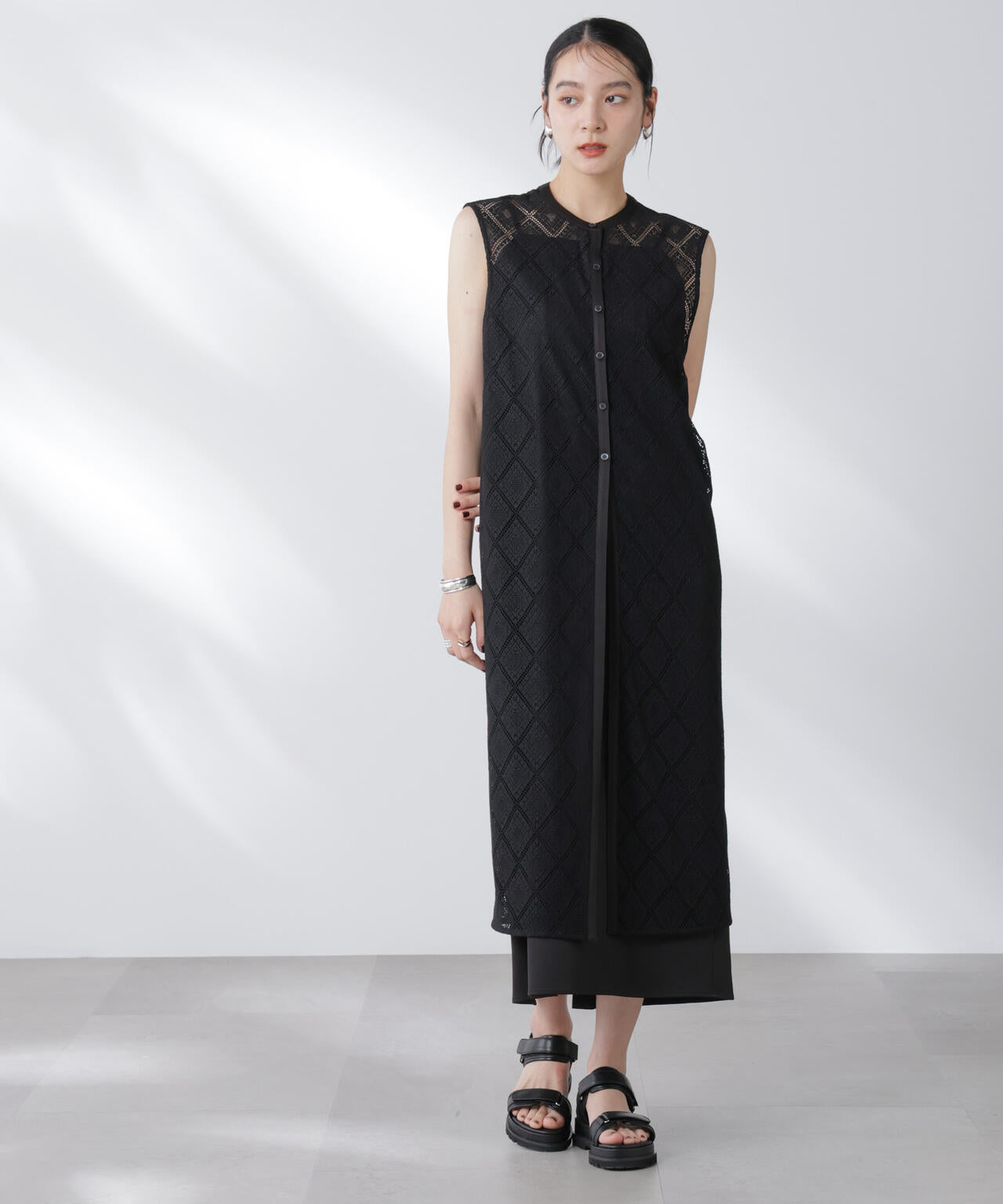 レースロングジレ×キャミワンピースセット 6695219307