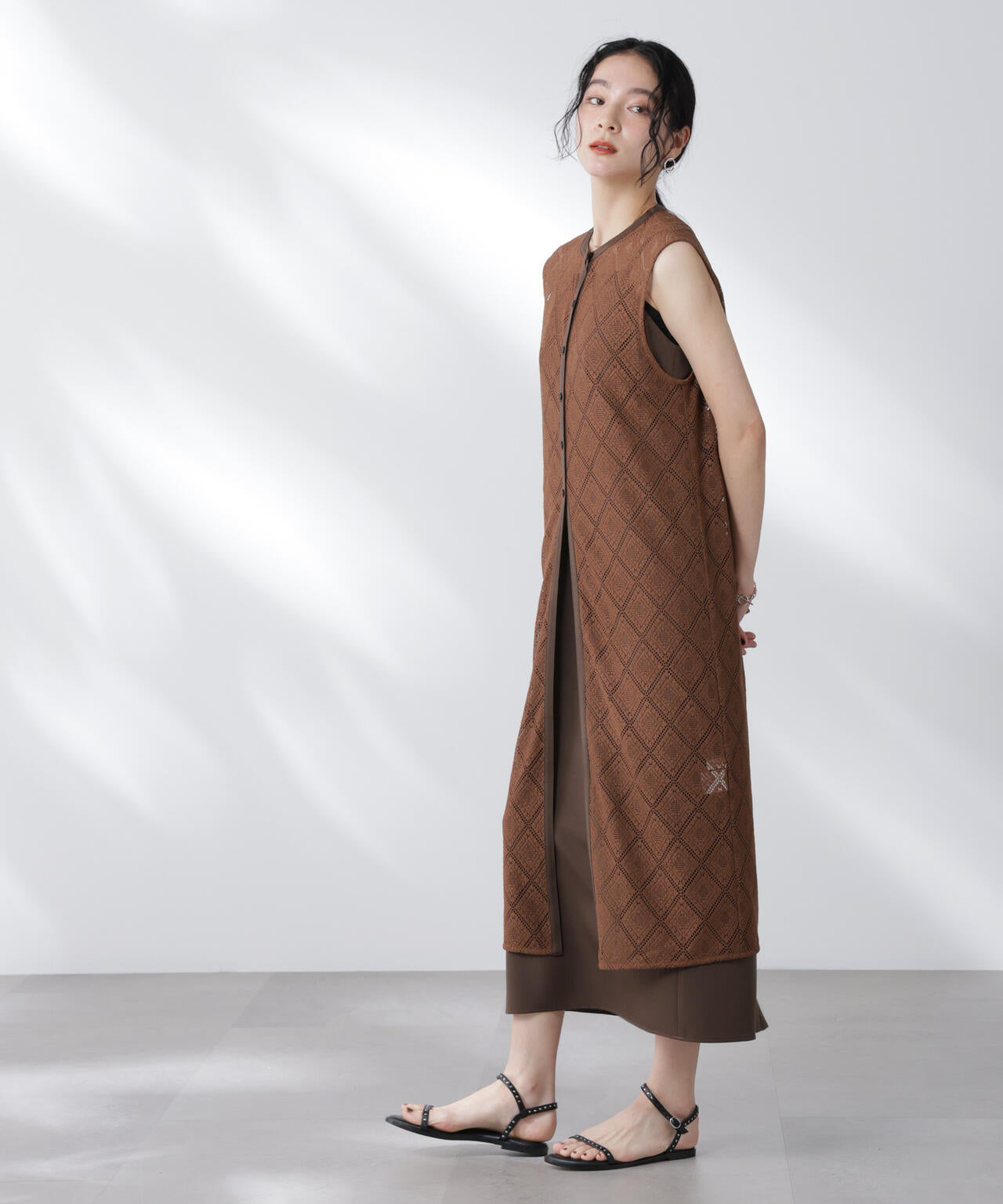 レースロングジレ×キャミワンピースセット 6695219307