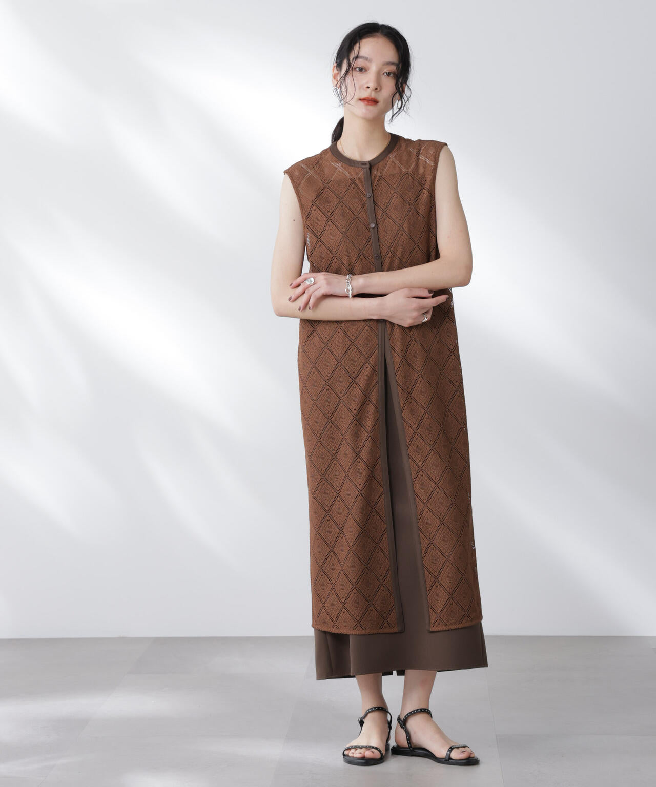 レースロングジレ×キャミワンピースセット 6695219307