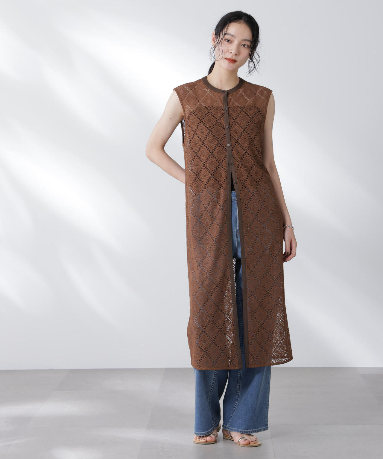 レースロングジレ×キャミワンピースセット 6695219307