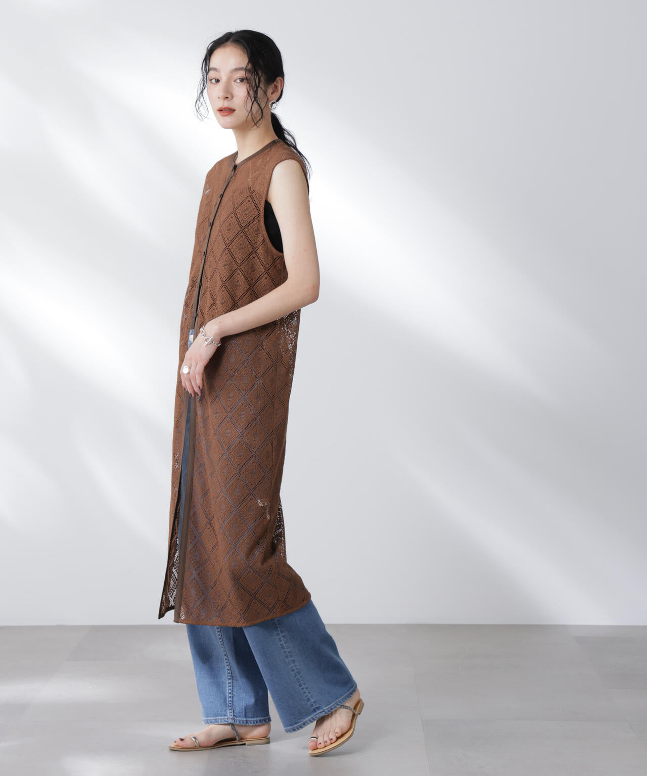 レースロングジレ×キャミワンピースセット 6695219307