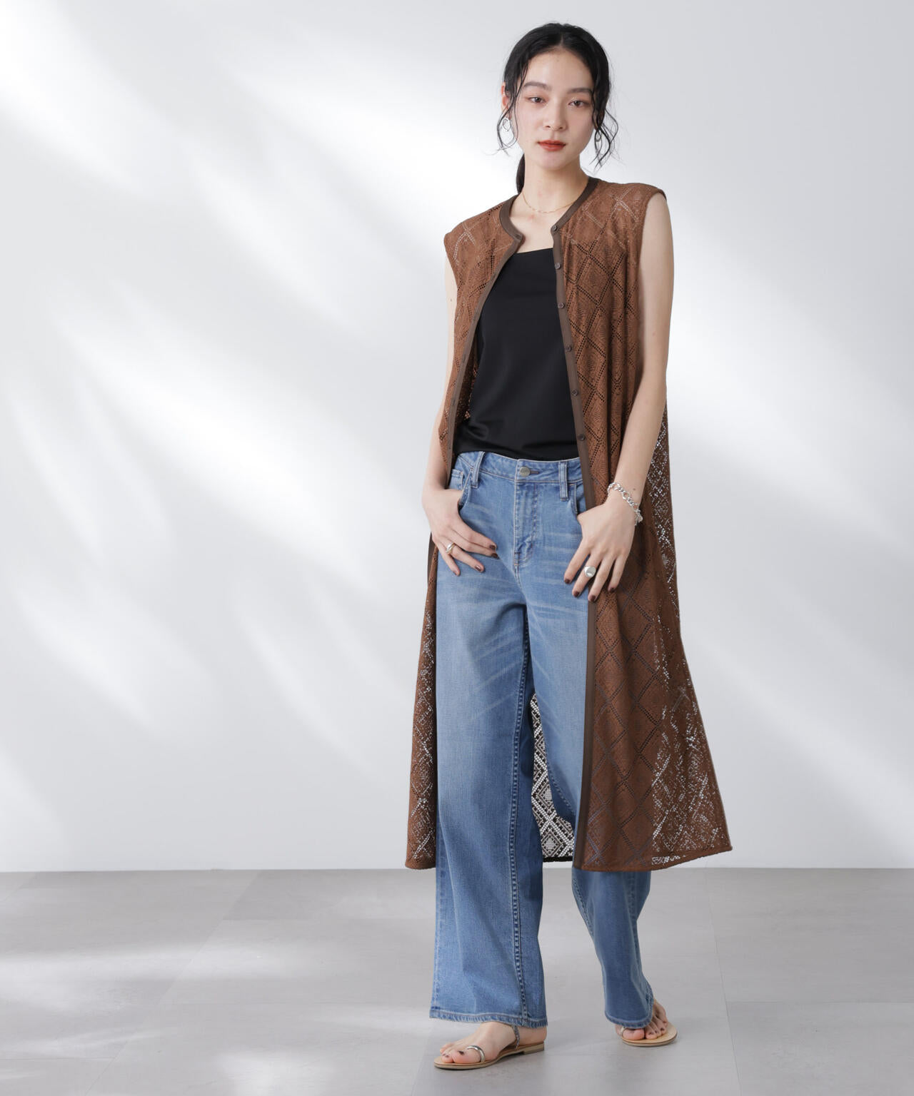 レースロングジレ×キャミワンピースセット 6695219307