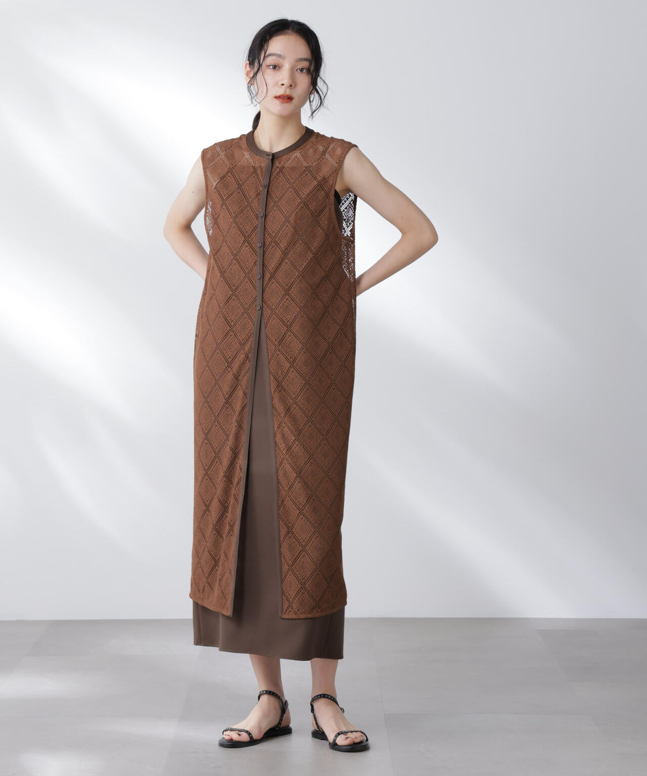 レースロングジレ×キャミワンピースセット 6695219307