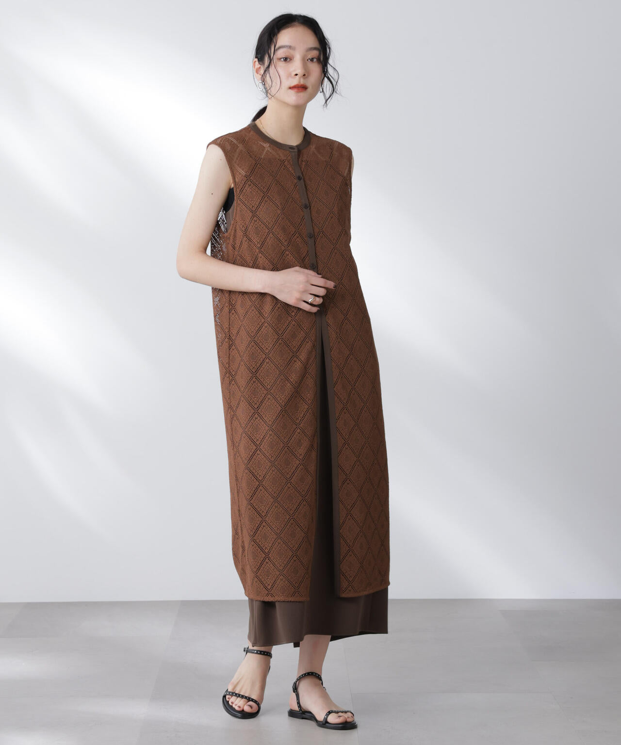 レースロングジレ×キャミワンピースセット 6695219307