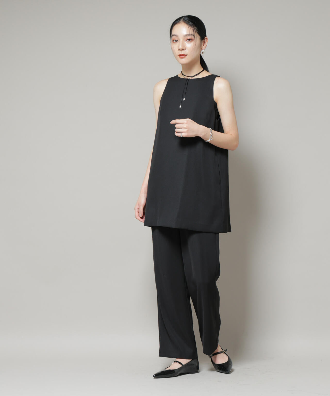 ダブルクロスノースリーブブラウス×パンツセットアップ 6695219309