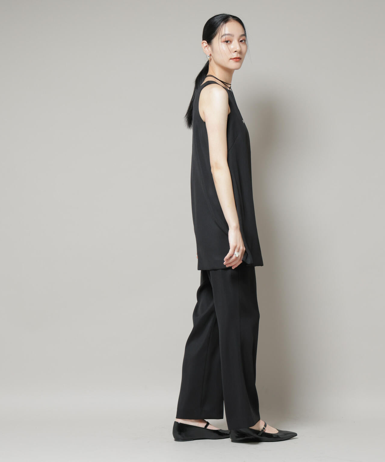 ダブルクロスノースリーブブラウス×パンツセットアップ 6695219309