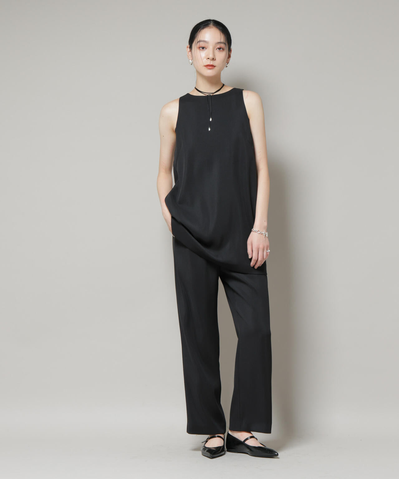 ダブルクロスノースリーブブラウス×パンツセットアップ 6695219309