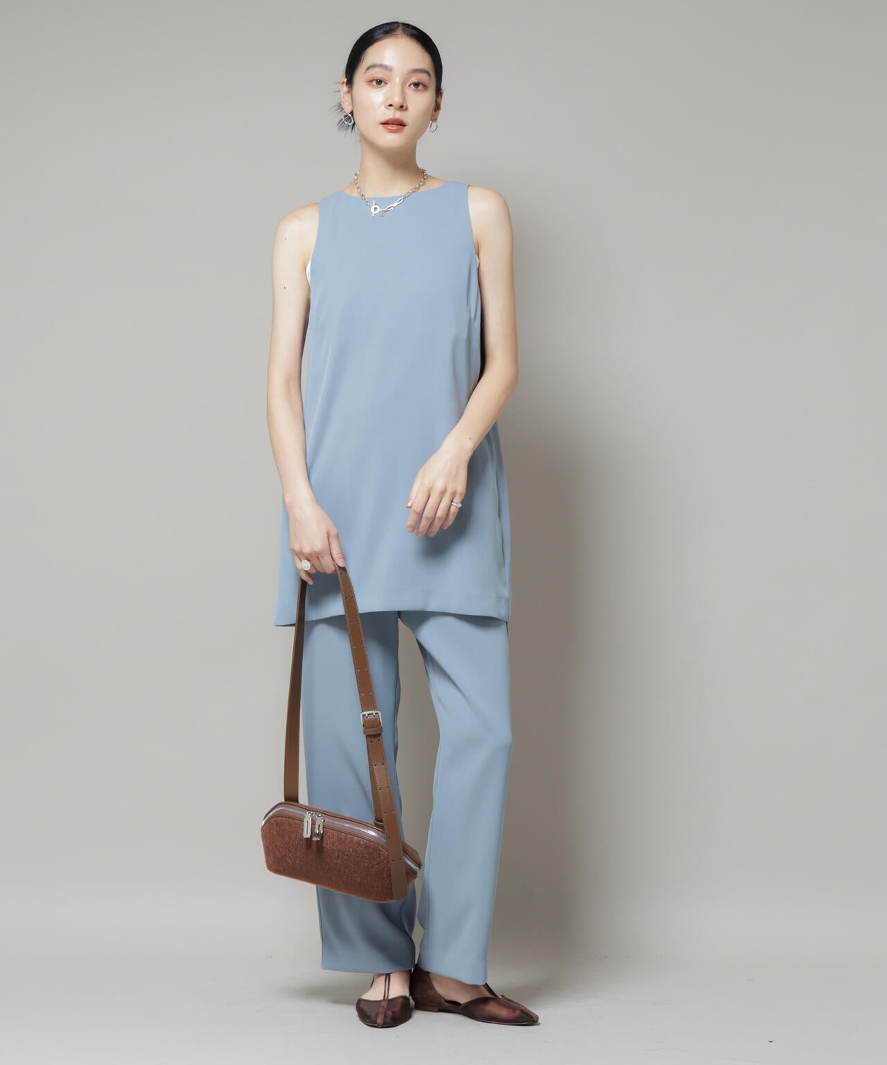 ダブルクロスノースリーブブラウス×パンツセットアップ 6695219309