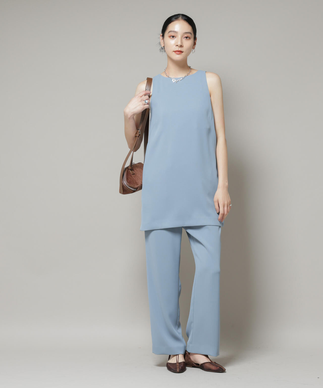 ダブルクロスノースリーブブラウス×パンツセットアップ 6695219309