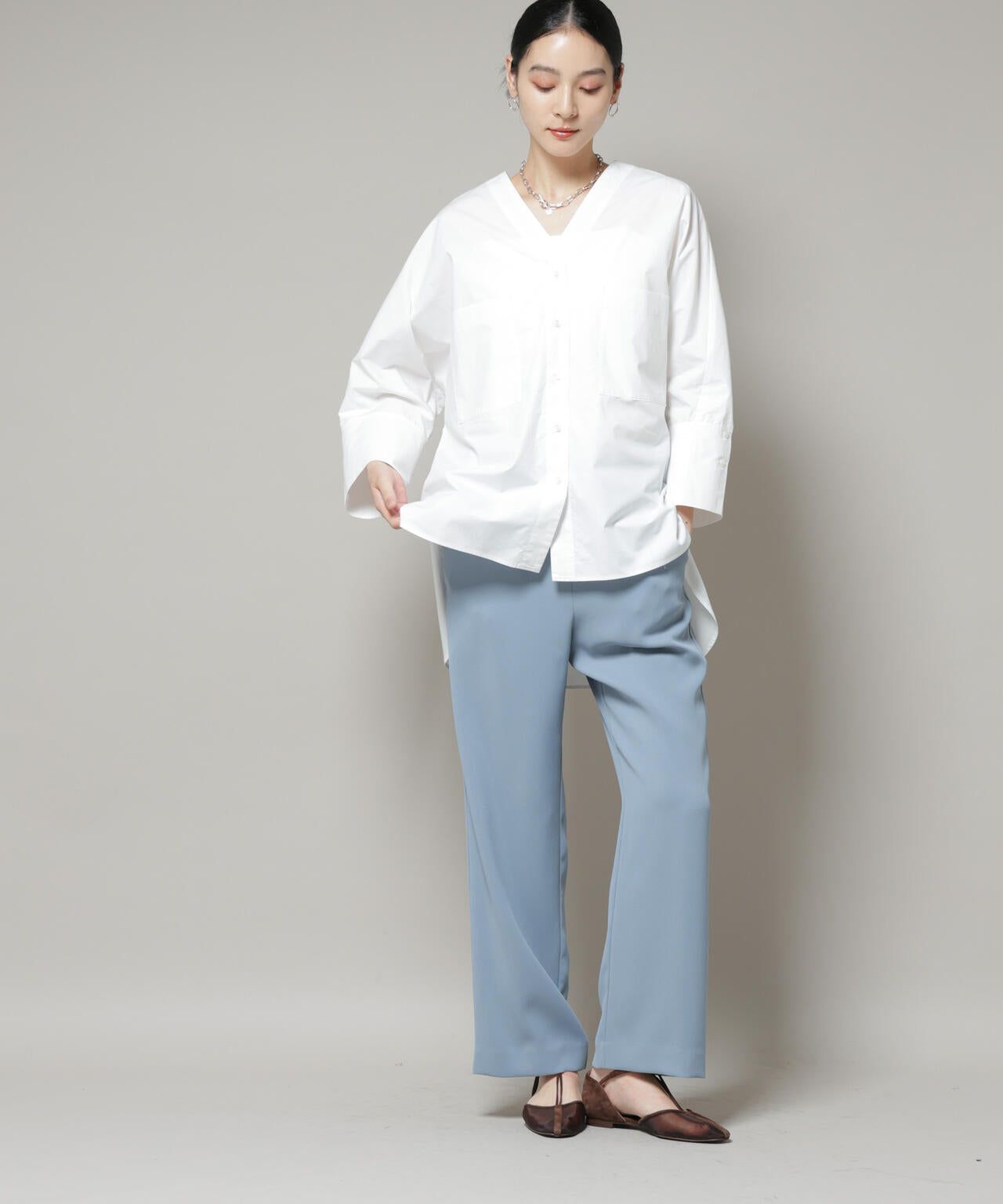 ダブルクロスノースリーブブラウス×パンツセットアップ 6695219309