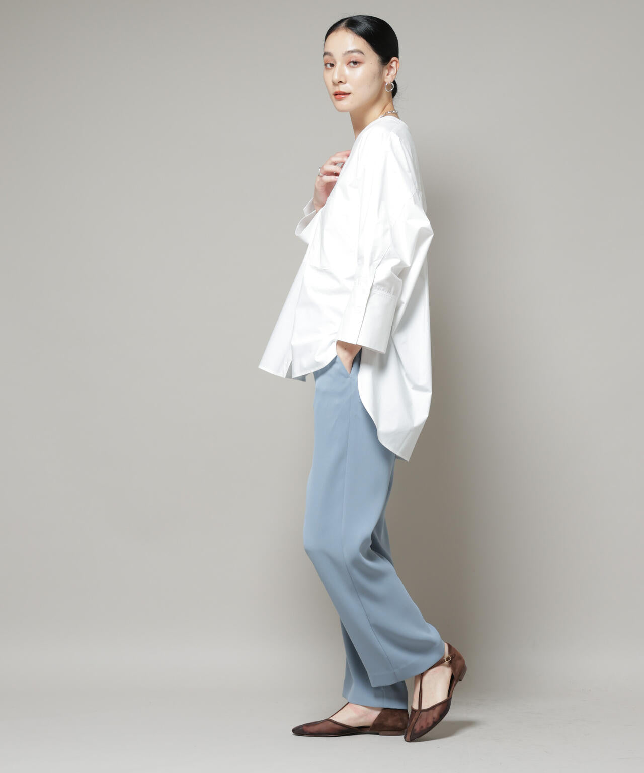 ダブルクロスノースリーブブラウス×パンツセットアップ 6695219309