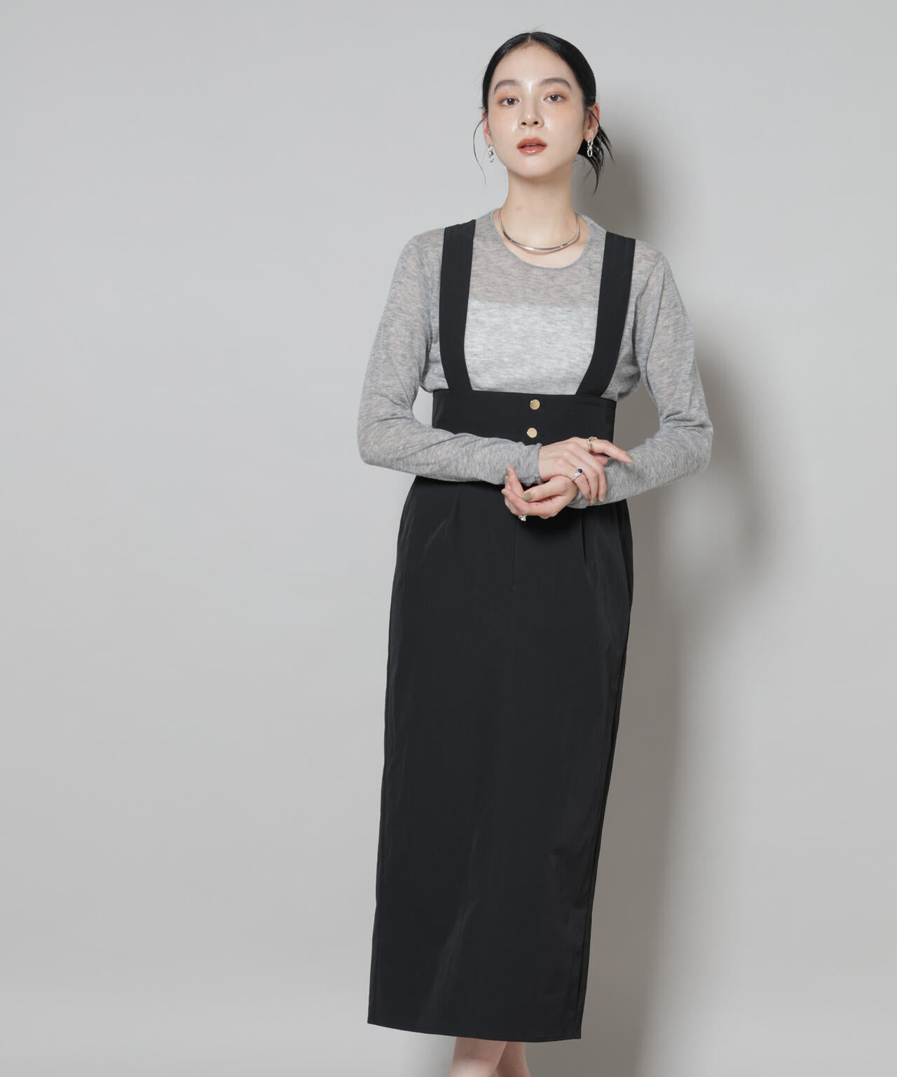 サスペンダー付きIラインジャンパースカート 6695219319