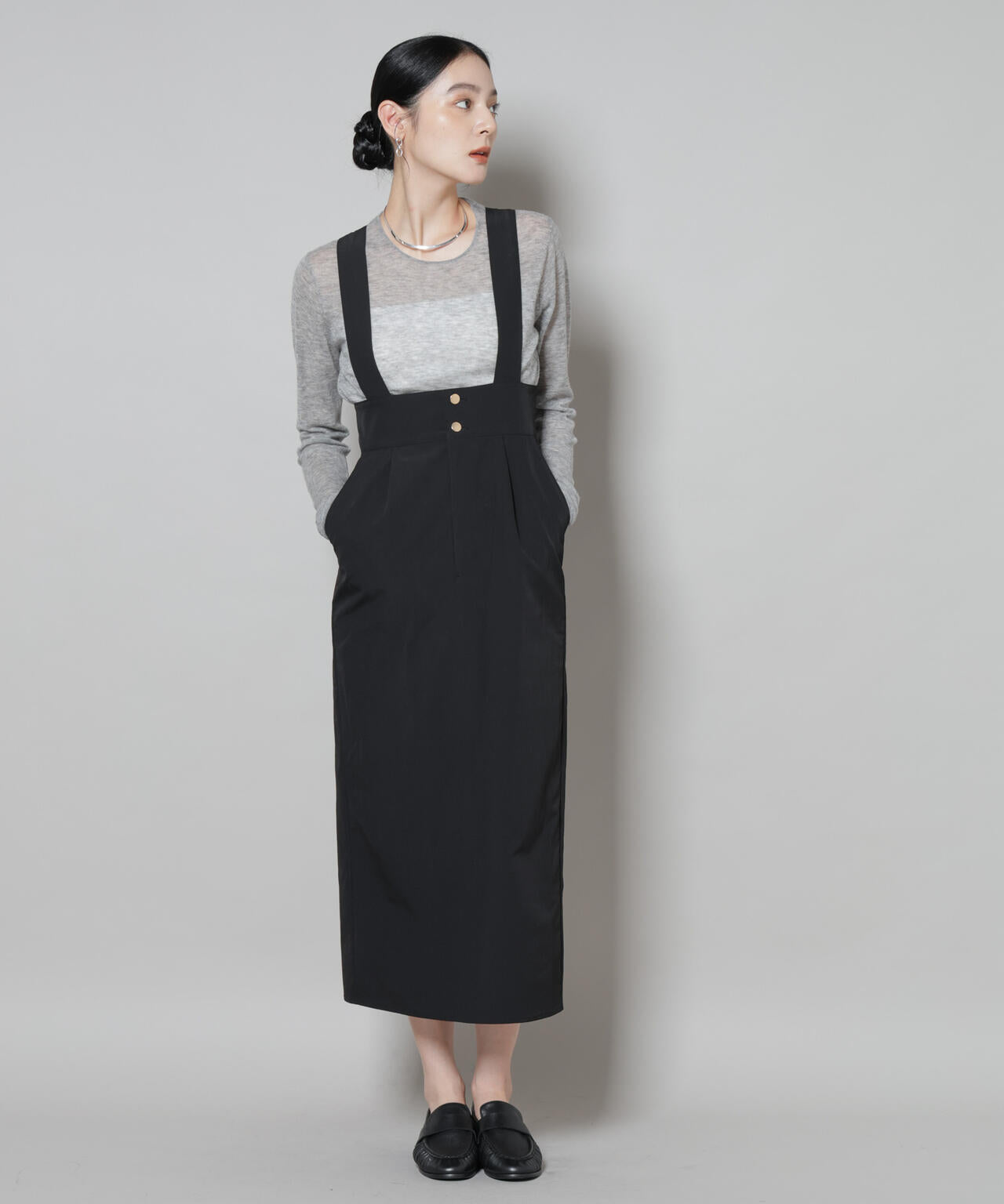 サスペンダー付きIラインジャンパースカート 6695219319