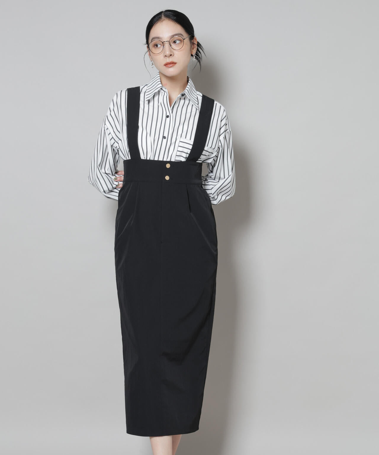 サスペンダー付きIラインジャンパースカート 6695219319