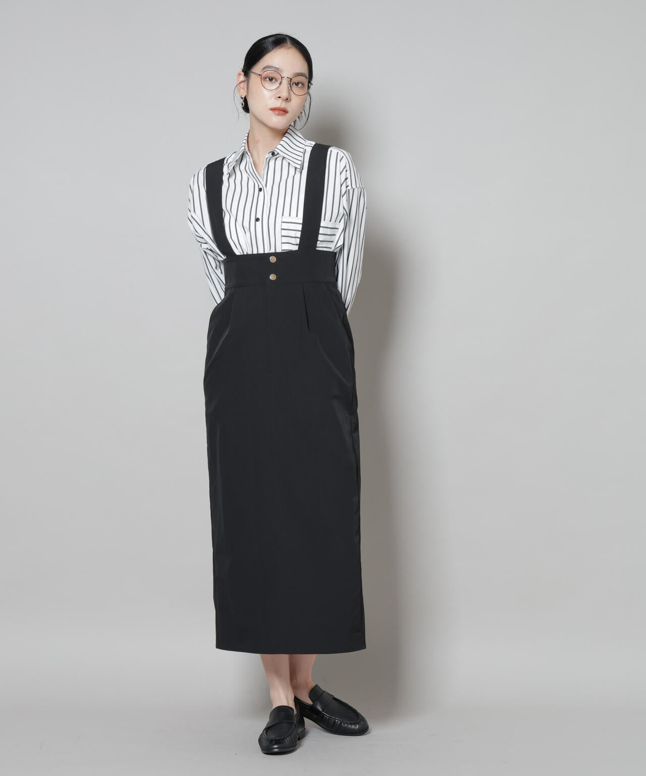 サスペンダー付きIラインジャンパースカート 6695219319