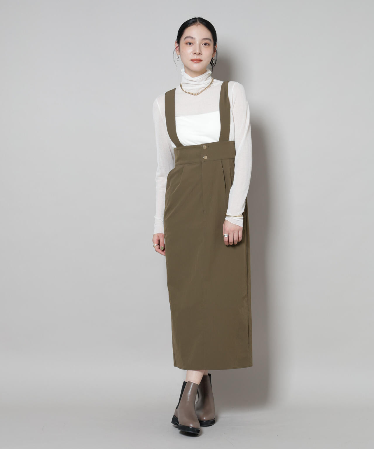 サスペンダー付きIラインジャンパースカート 6695219319