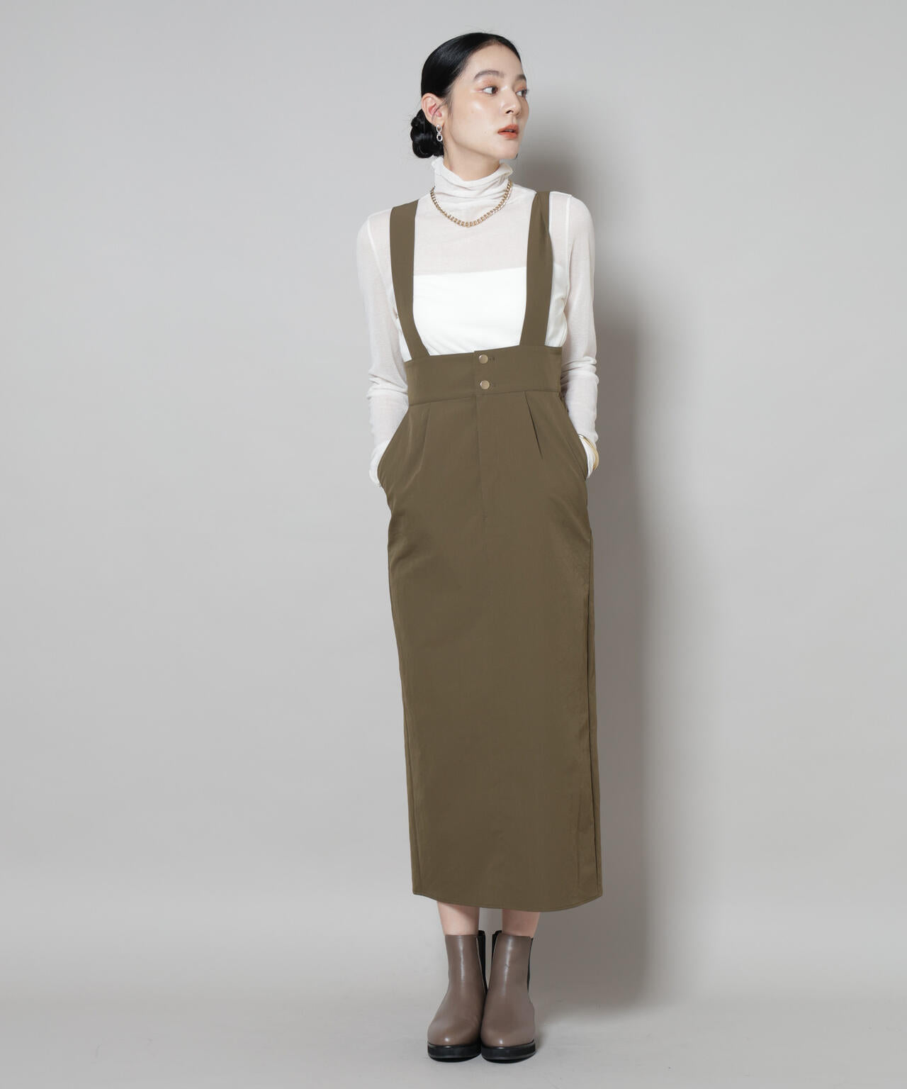 サスペンダー付きIラインジャンパースカート 6695219319