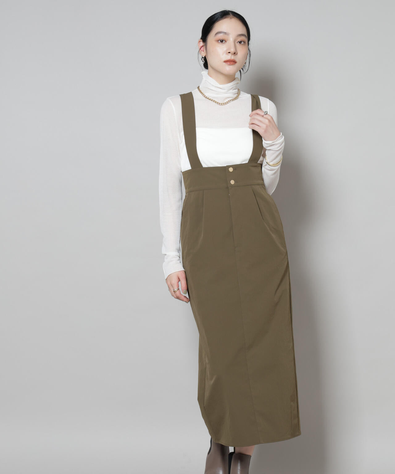 サスペンダー付きIラインジャンパースカート 6695219319