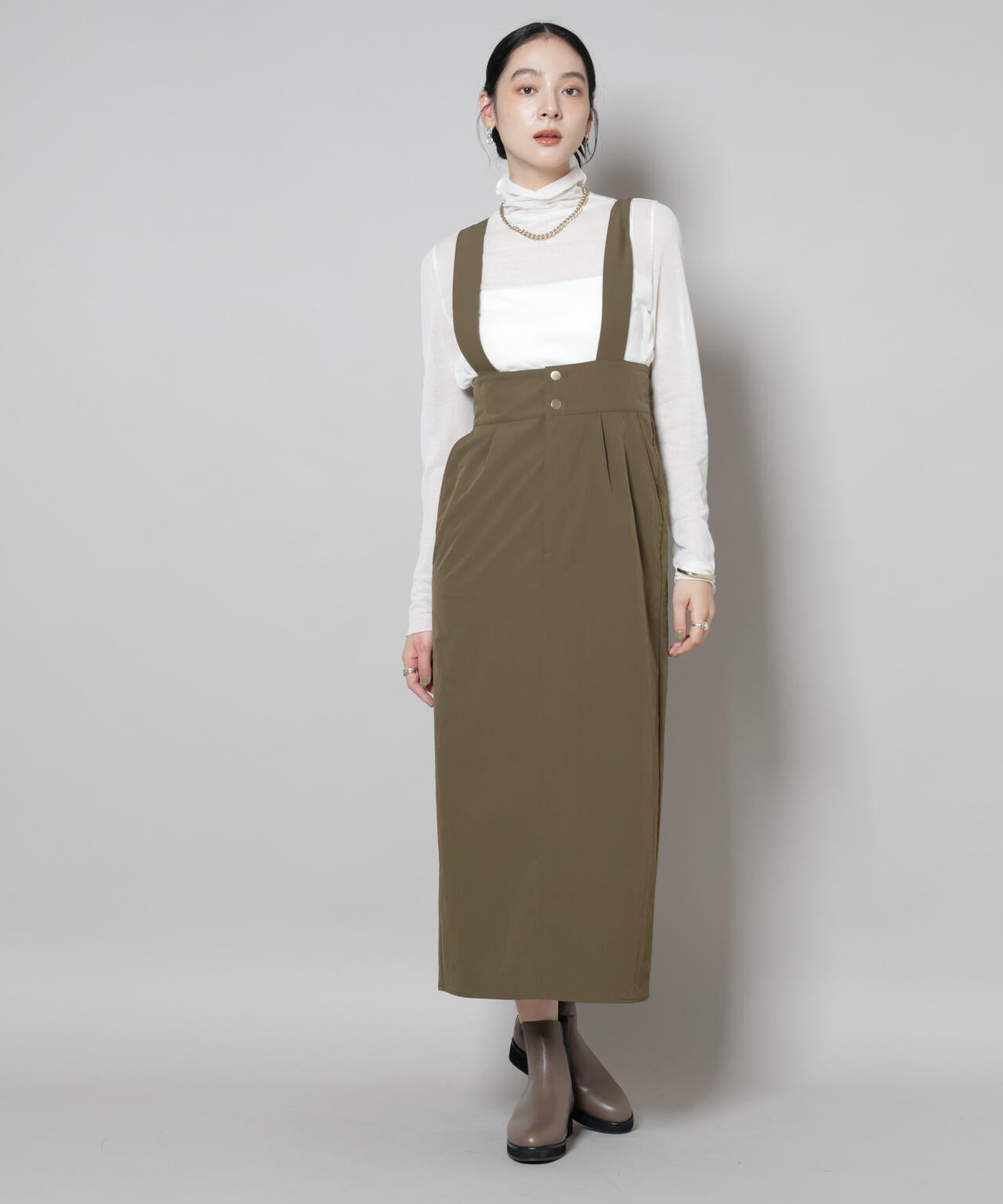 サスペンダー付きIラインジャンパースカート 6695219319