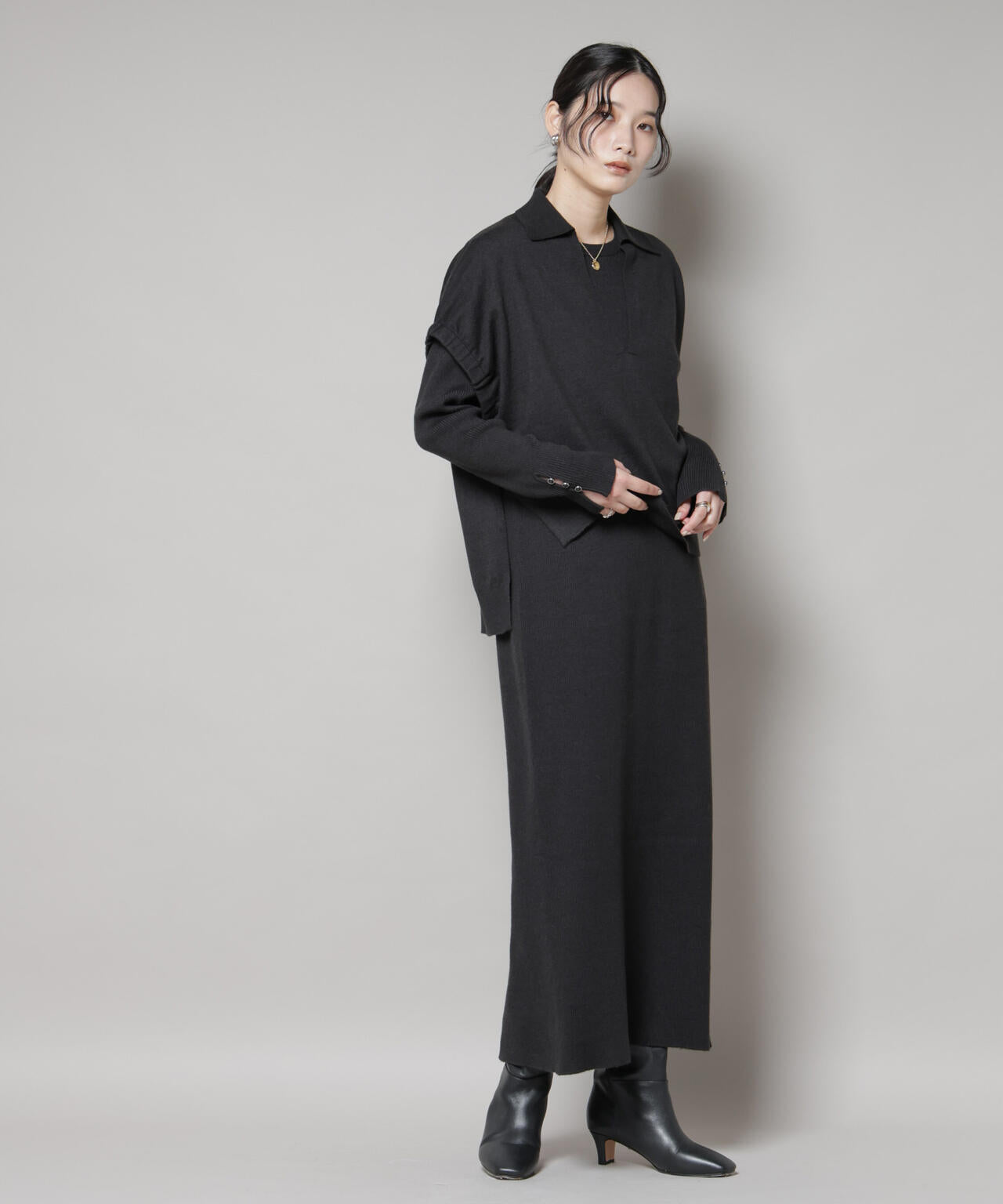 ドロストベスト+リブニットワンピースセット