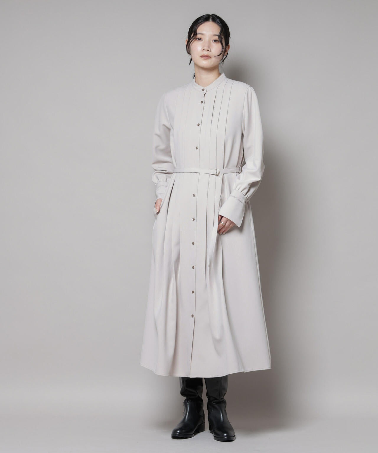 ダブルクロスベルト付きタックワンピース 6695219324