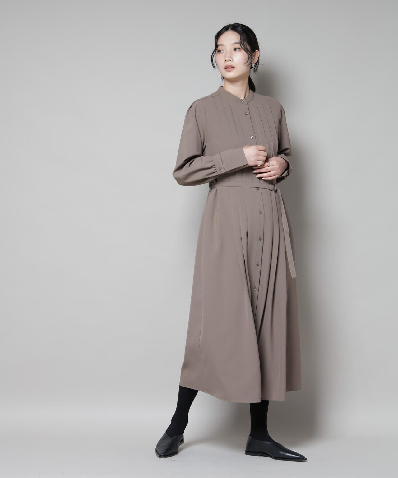 ダブルクロス ベルト付き タック ワンピース