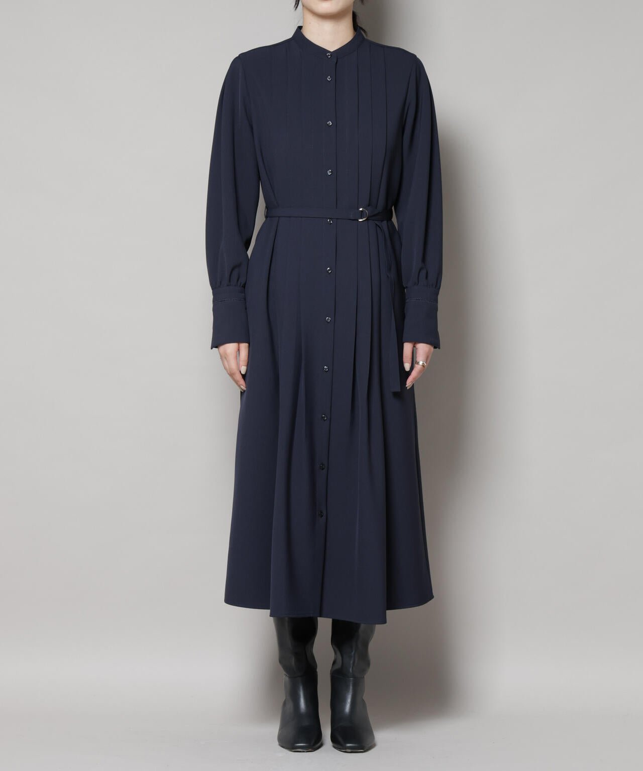 ダブルクロスベルト付きタックワンピース 6695219324