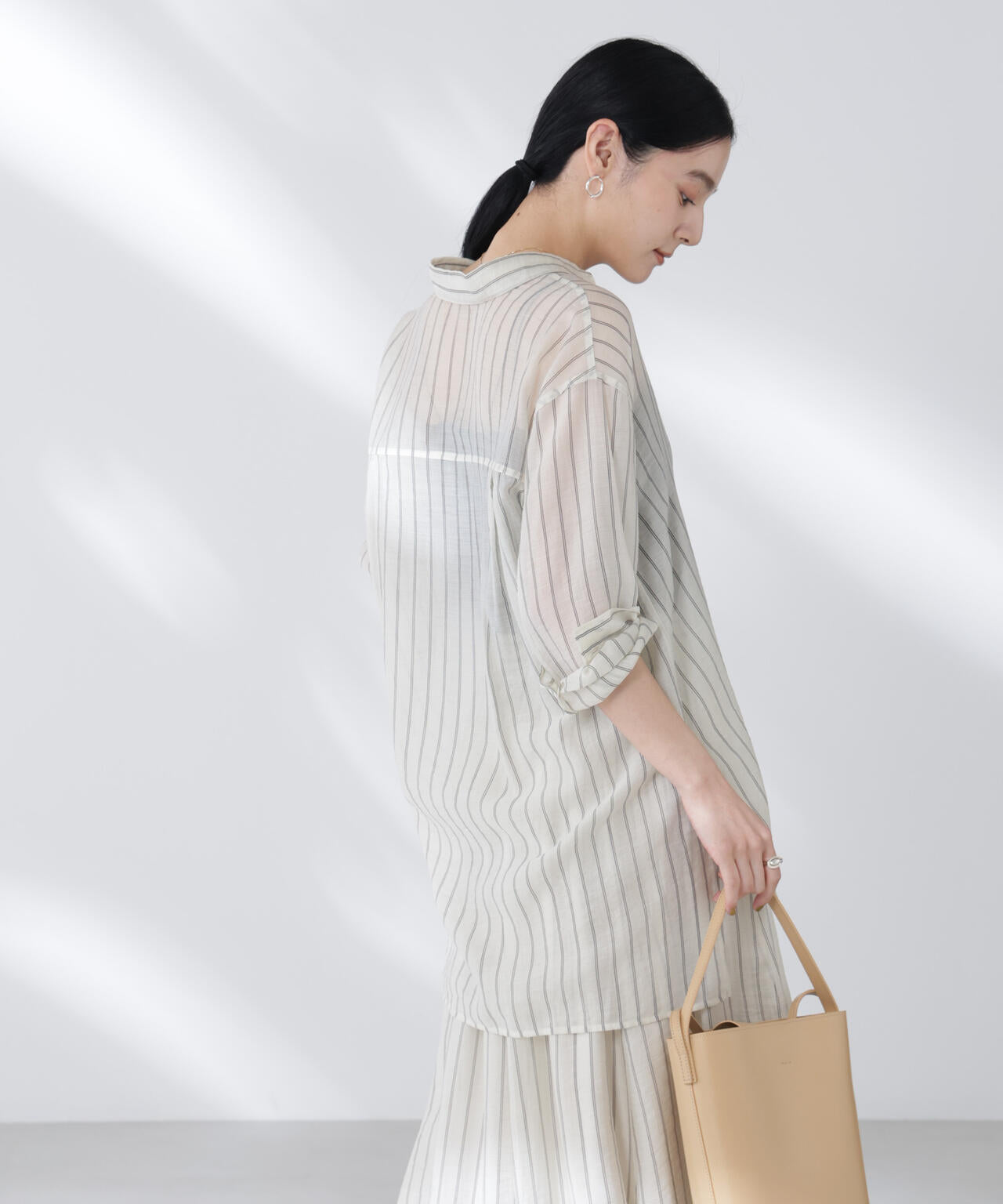 シアーストライプオーバーサイズロングシャツ(セットアップ可) 6695220300