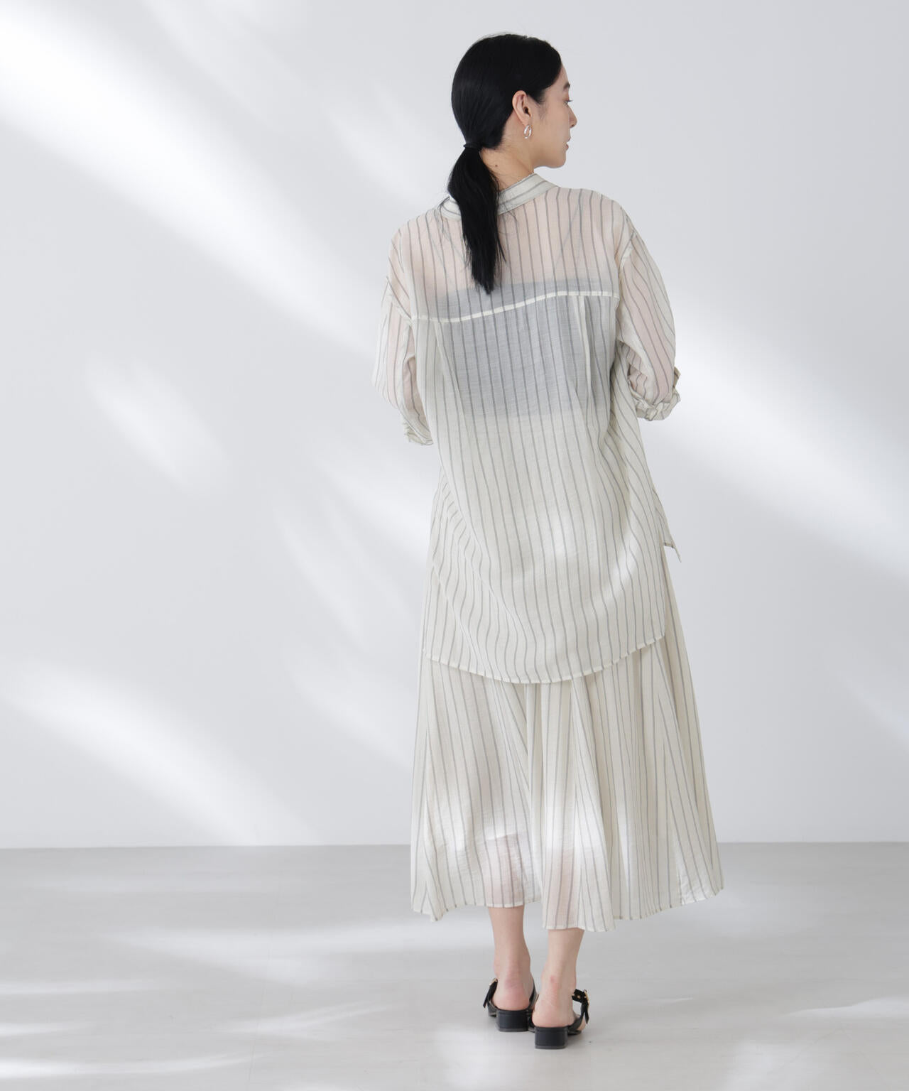 シアーストライプオーバーサイズロングシャツ(セットアップ可) 6695220300