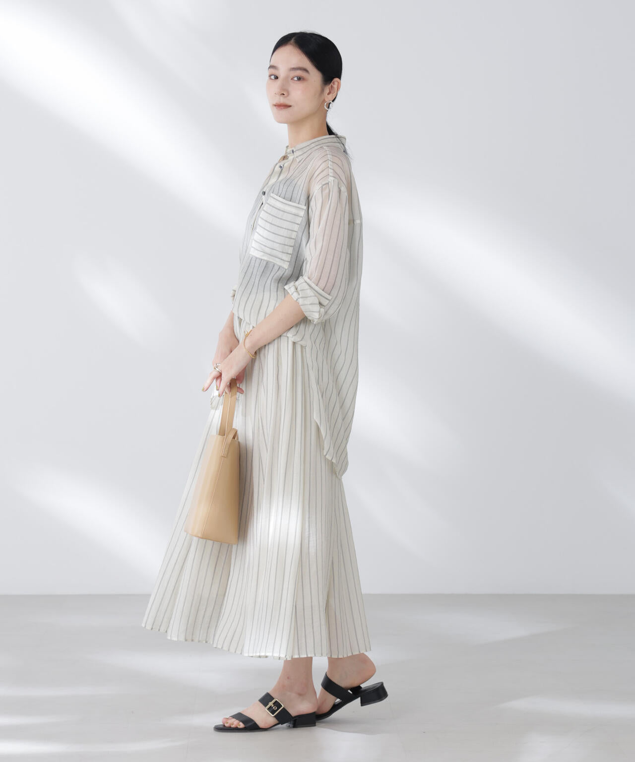 シアーストライプオーバーサイズロングシャツ(セットアップ可) 6695220300