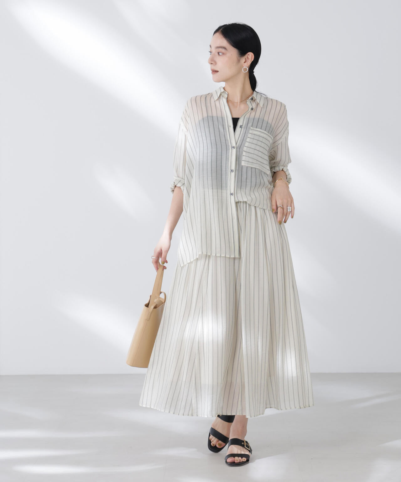 シアーストライプオーバーサイズロングシャツ(セットアップ可) 6695220300