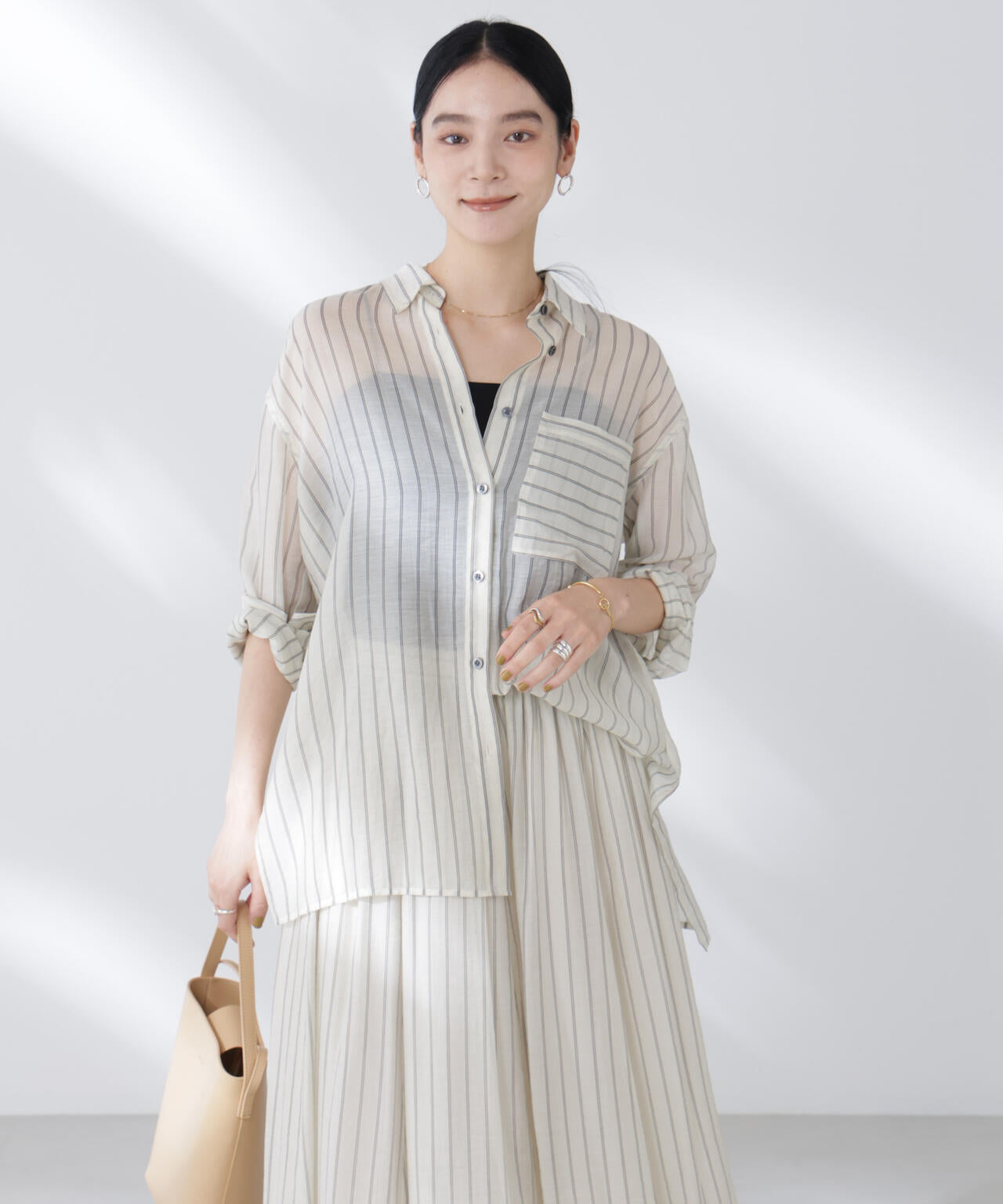 シアーストライプオーバーサイズロングシャツ(セットアップ可) 6695220300