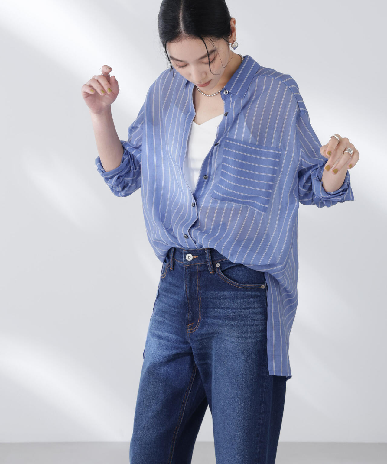 シアーストライプオーバーサイズロングシャツ(セットアップ可) 6695220300