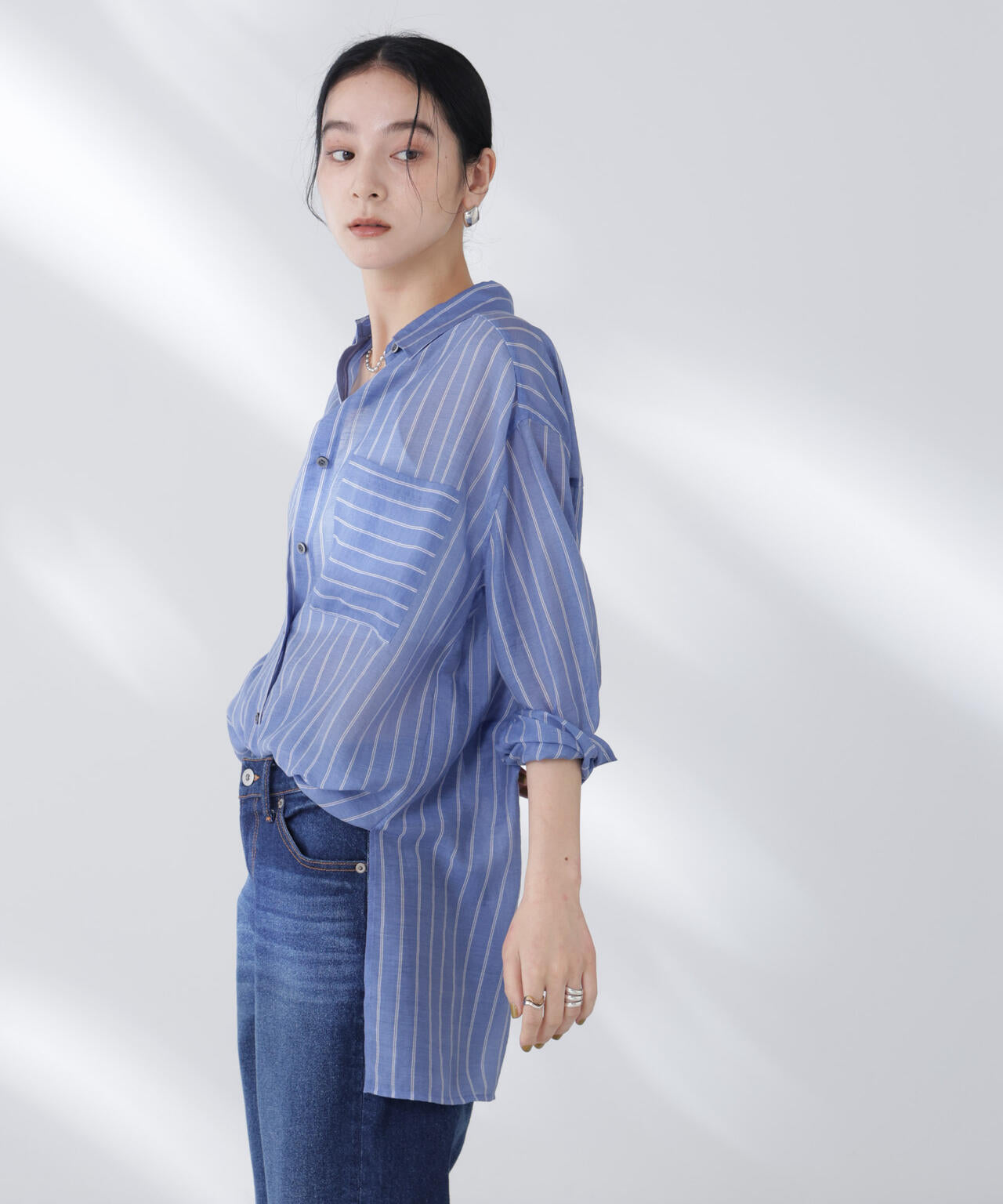 シアーストライプオーバーサイズロングシャツ(セットアップ可) 6695220300