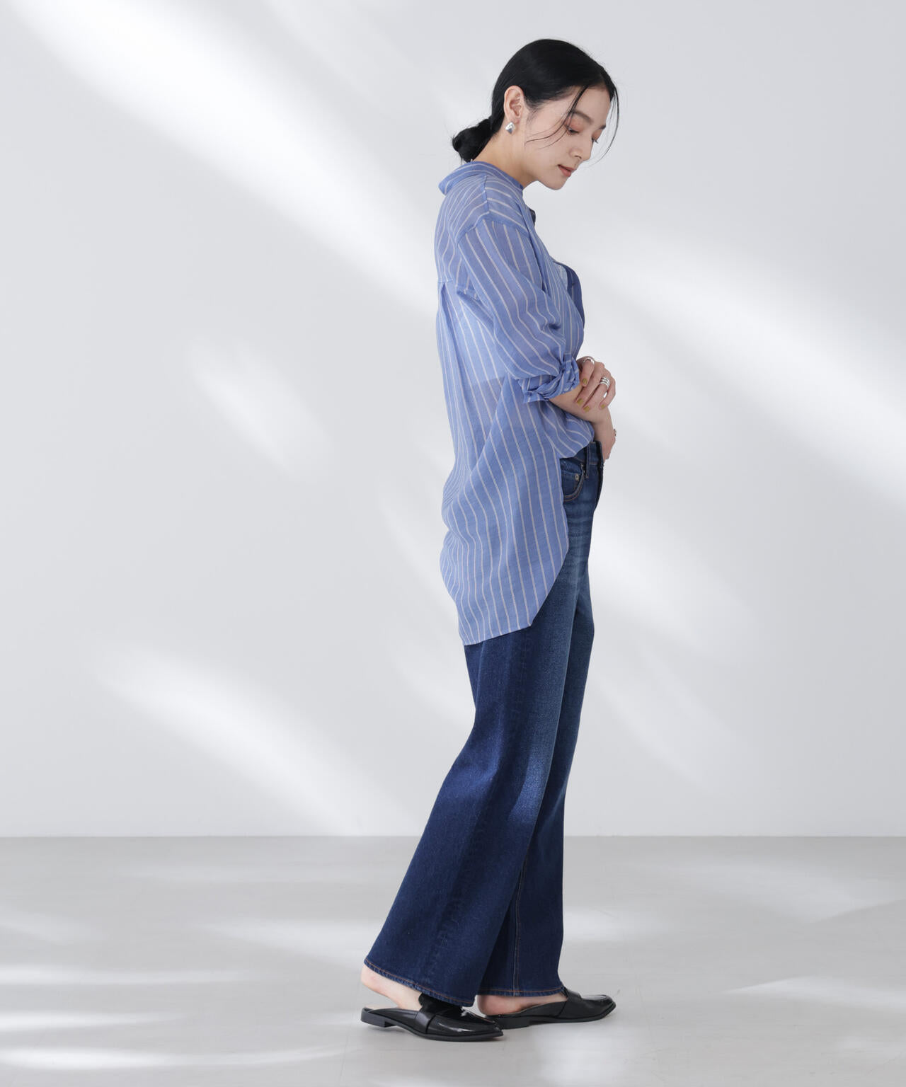 シアーストライプオーバーサイズロングシャツ(セットアップ可) 6695220300