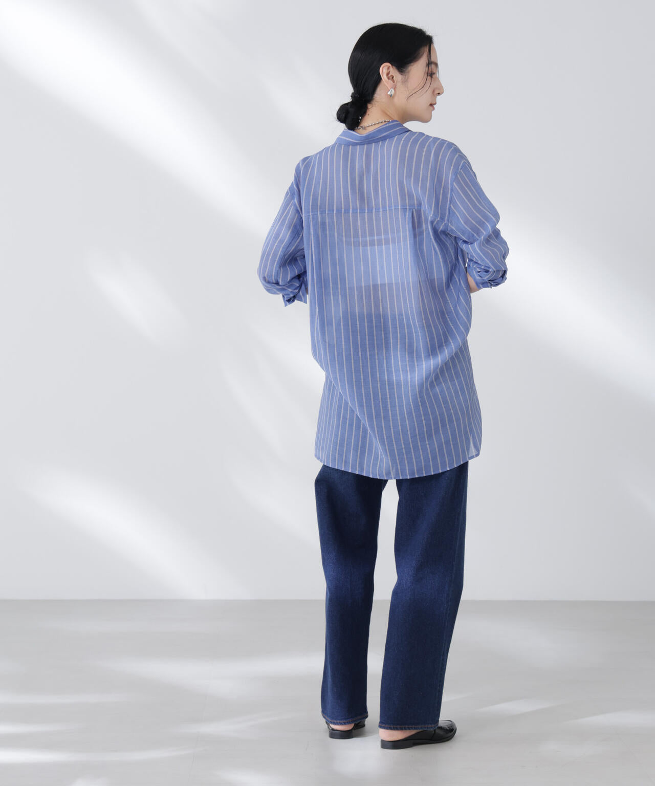 シアーストライプオーバーサイズロングシャツ(セットアップ可) 6695220300