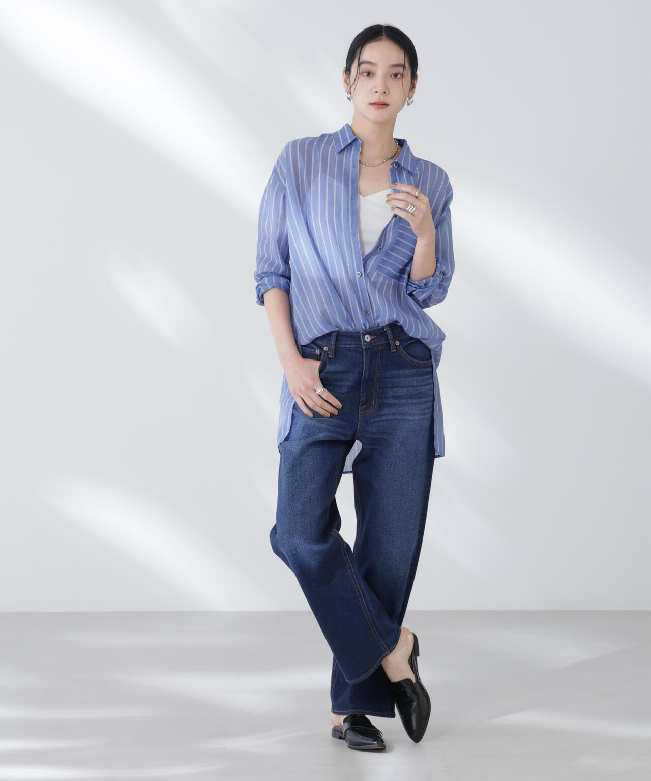 シアーストライプオーバーサイズロングシャツ(セットアップ可) 6695220300