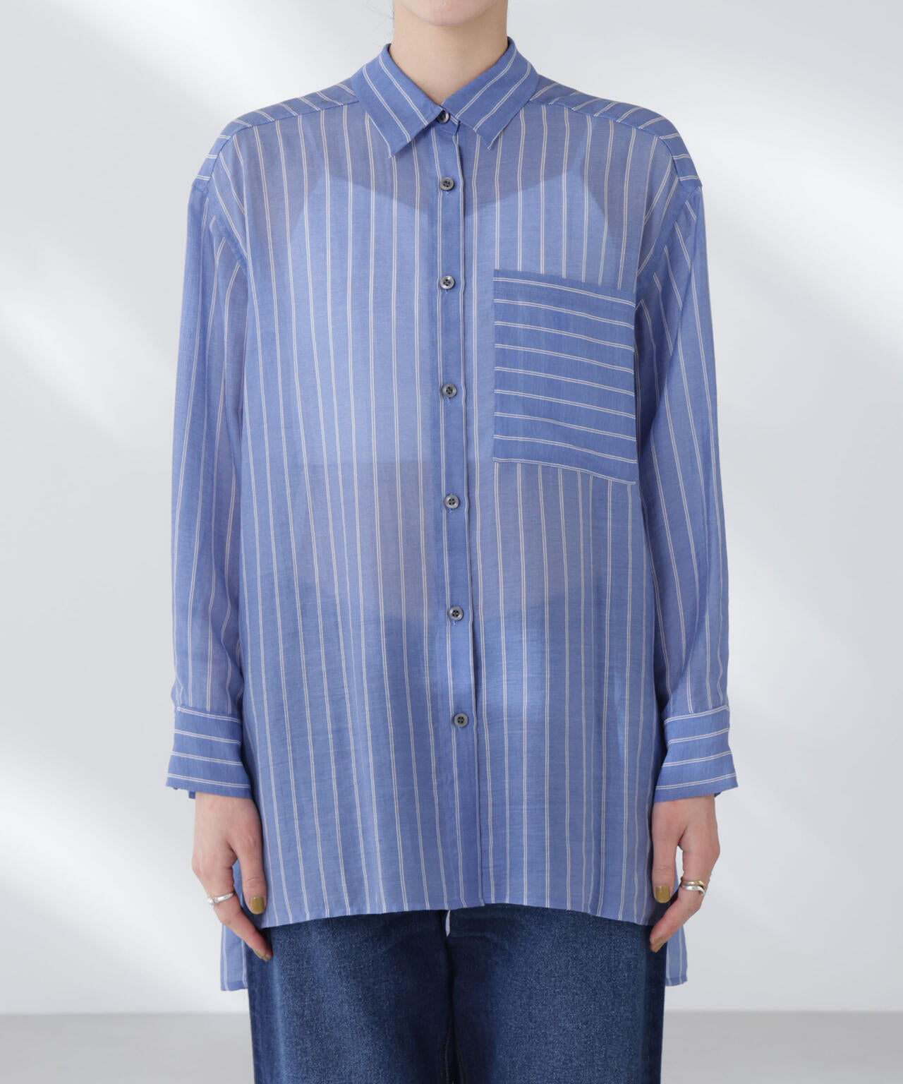 シアーストライプオーバーサイズロングシャツ(セットアップ可) 6695220300