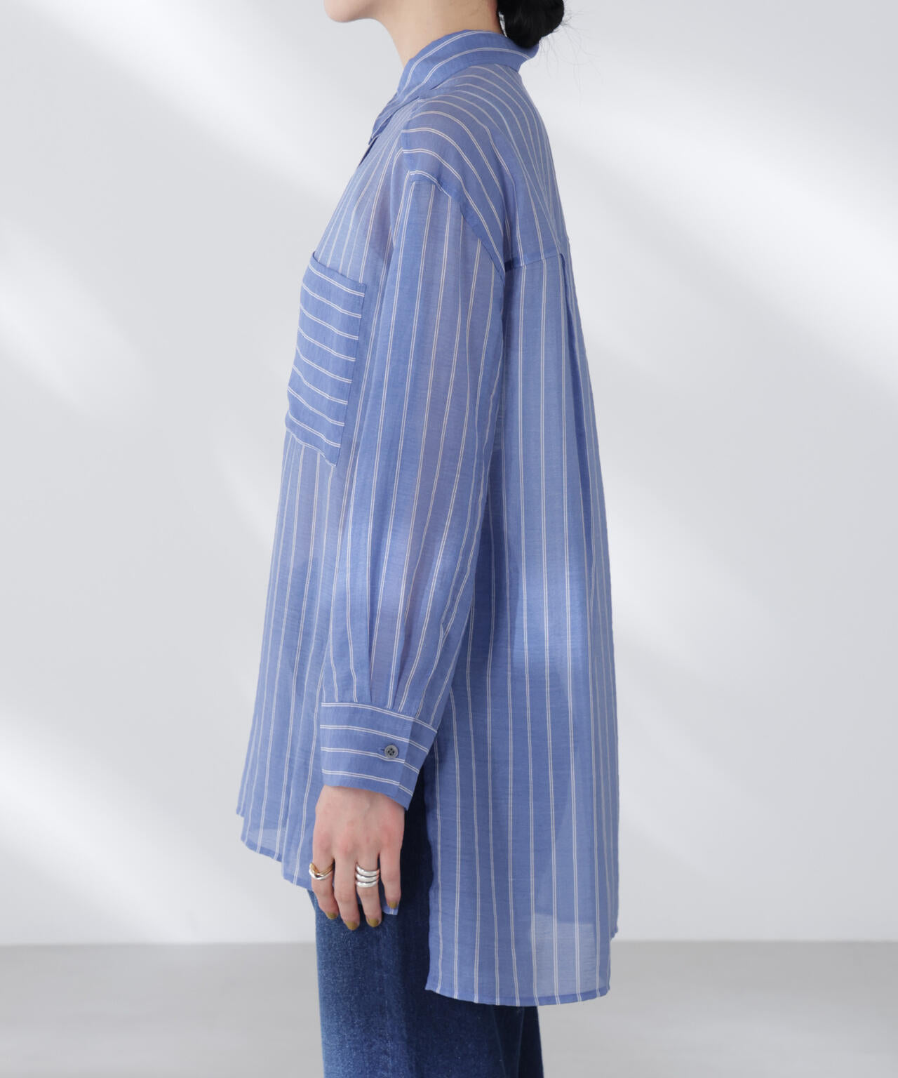 シアーストライプオーバーサイズロングシャツ(セットアップ可) 6695220300