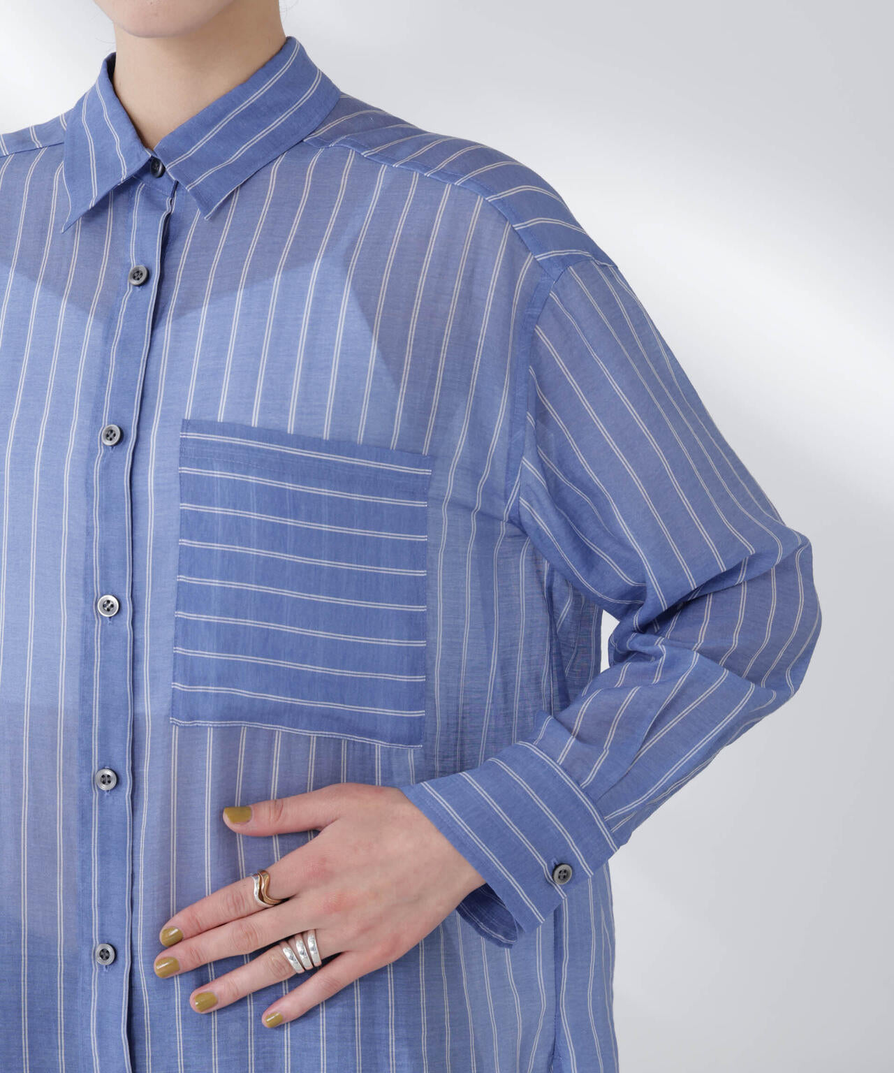 シアーストライプオーバーサイズロングシャツ(セットアップ可) 6695220300