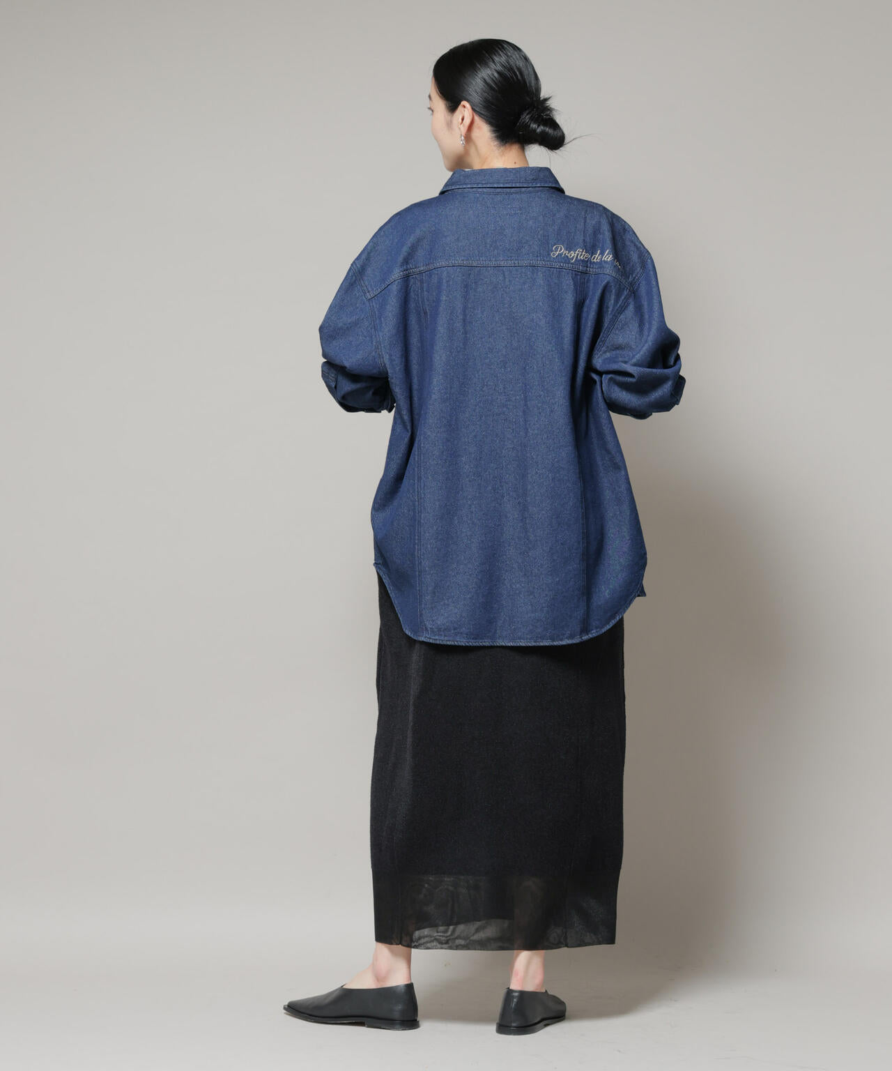 刺繍入りデニムワイドシャツ(セットアップ可) 6695220305